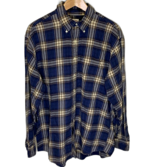 Brooks Brothers Navy Ivory Plaid Cotton Flannel Button Down Shirt Size Large - Picture 3 of 11